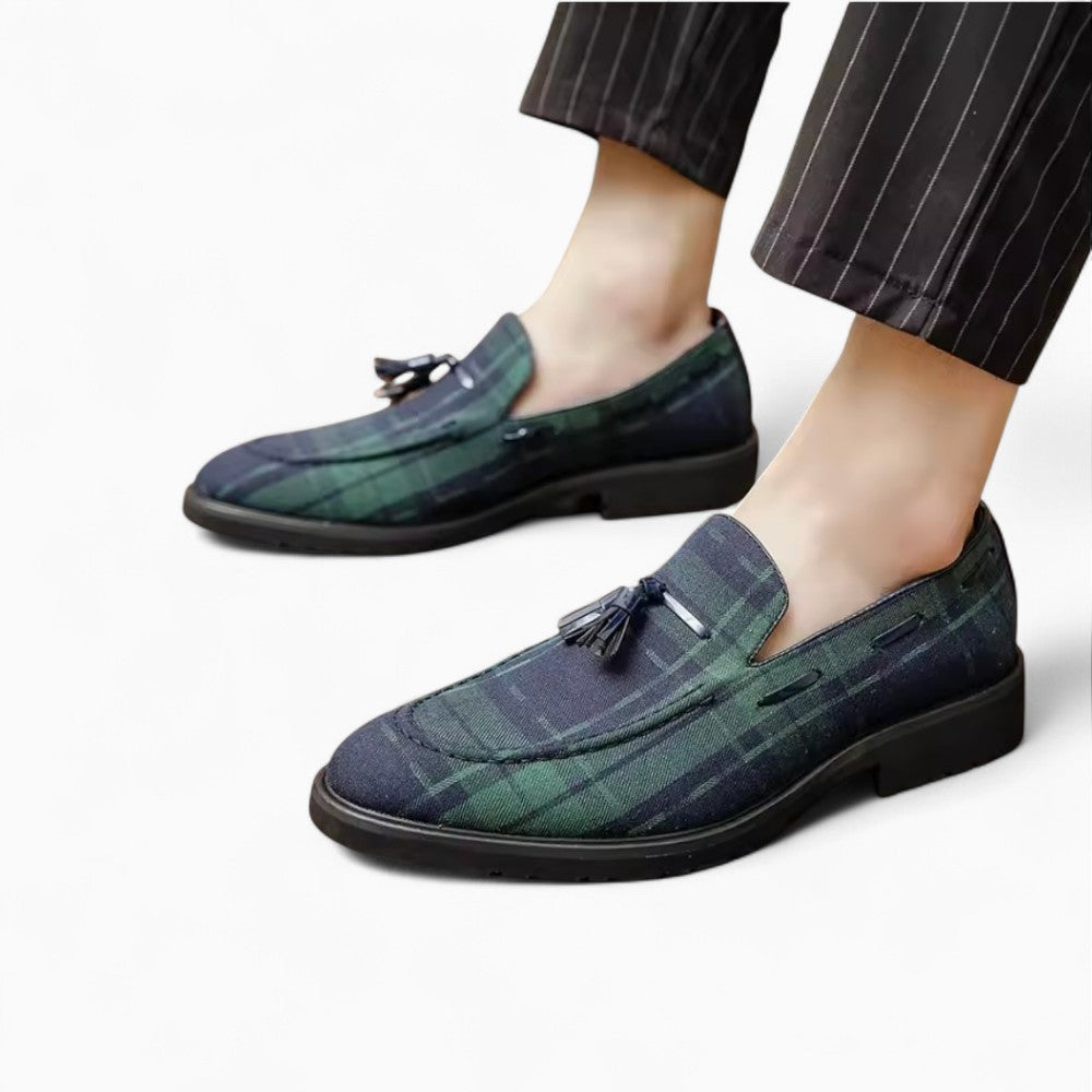 Mocassins À Gland À Carreaux Bleu Et Vert Pour Homme - image 5