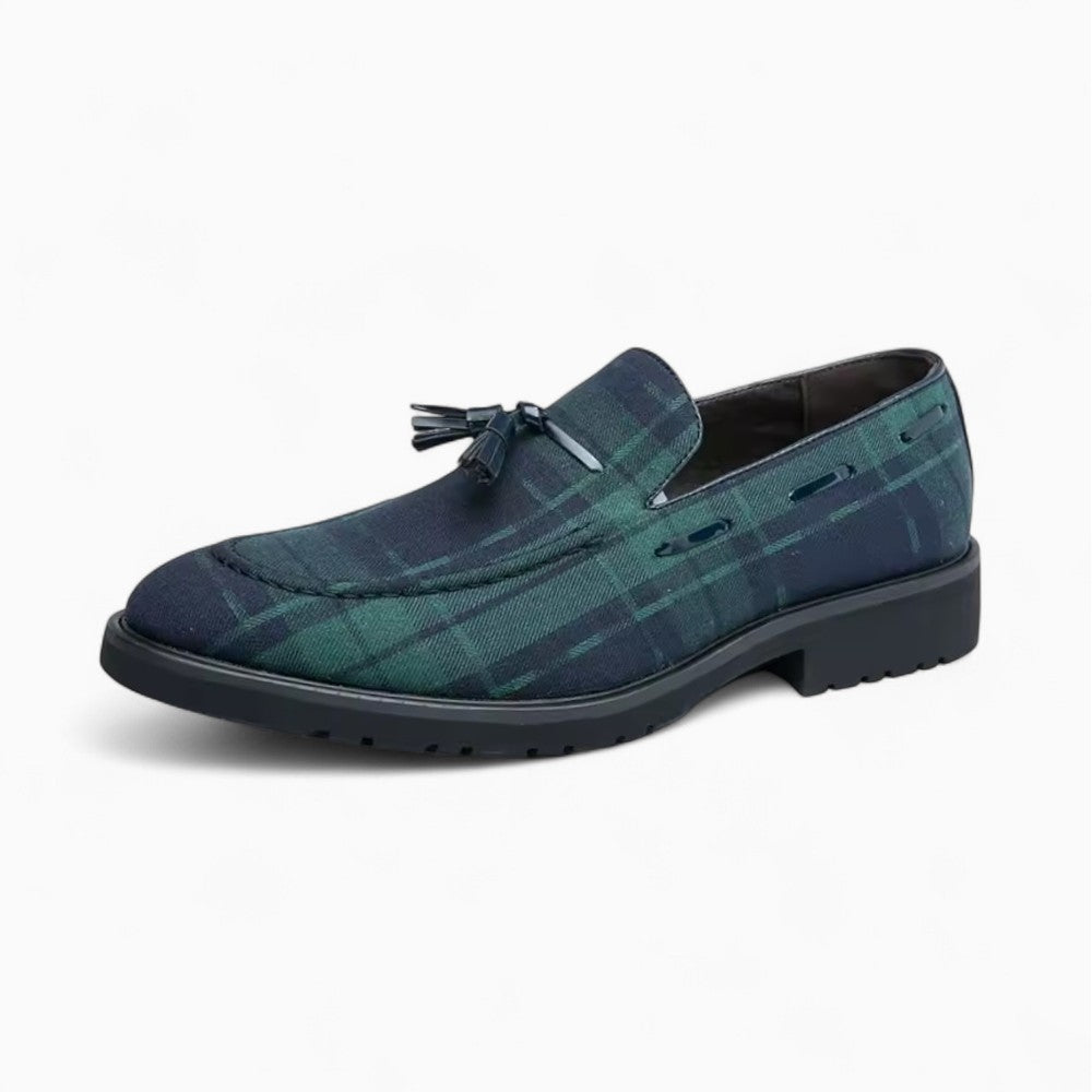 Mocassins À Gland À Carreaux Bleu Et Vert Pour Homme - Bleu