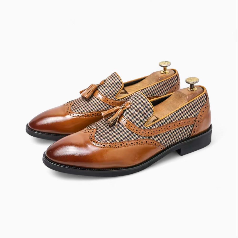 Mocassins À Gland À Carreaux Marron Et Blanc Pour Homme - image 2