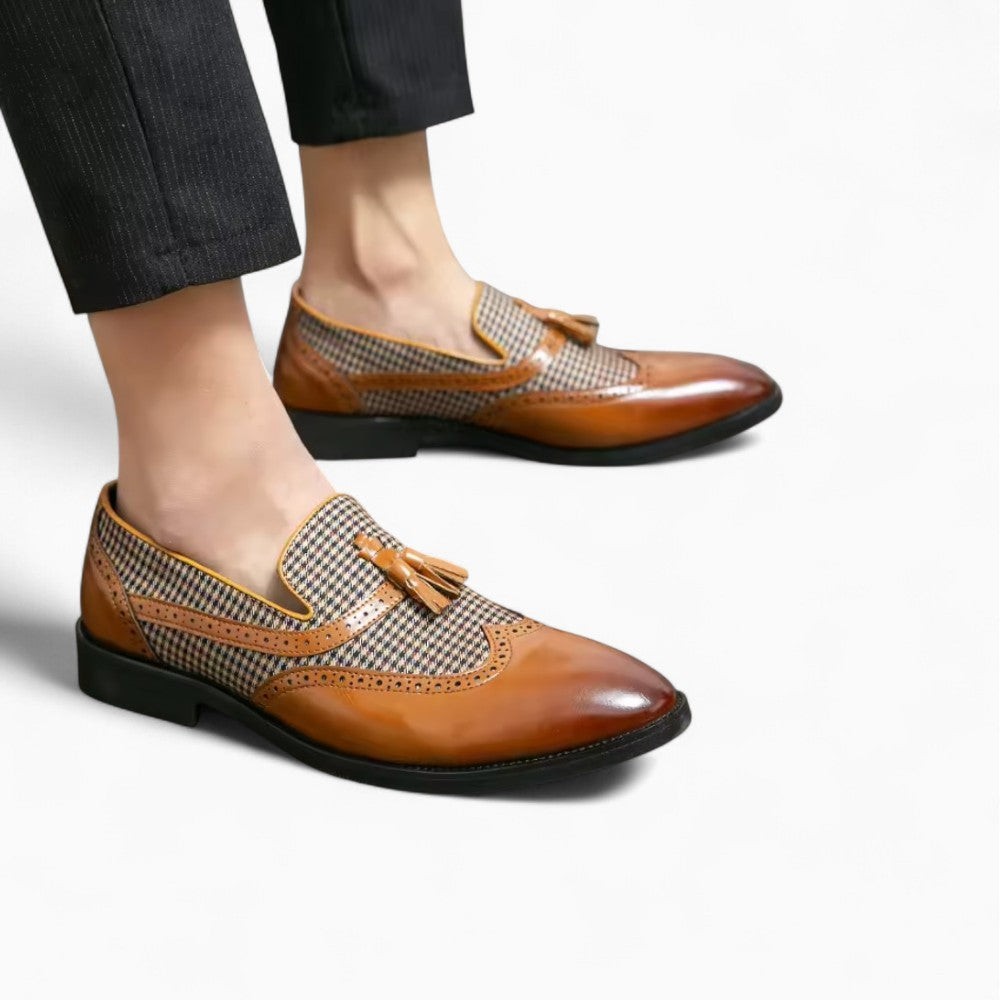 Mocassins À Gland À Carreaux Marron Et Blanc Pour Homme - image 3