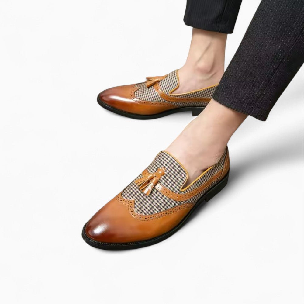 Mocassins À Gland À Carreaux Marron Et Blanc Pour Homme - image 4