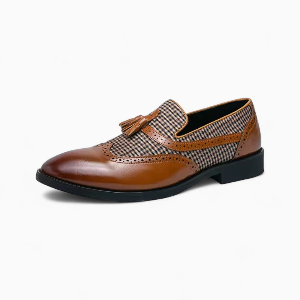 Mocassins À Gland À Carreaux Marron Et Blanc Pour Homme - Marron