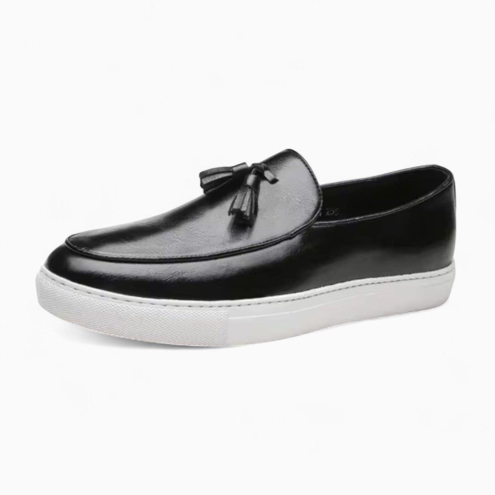 Mocassins À Gland En Cuir À Semelles Blanches Pour Hommes - Noir