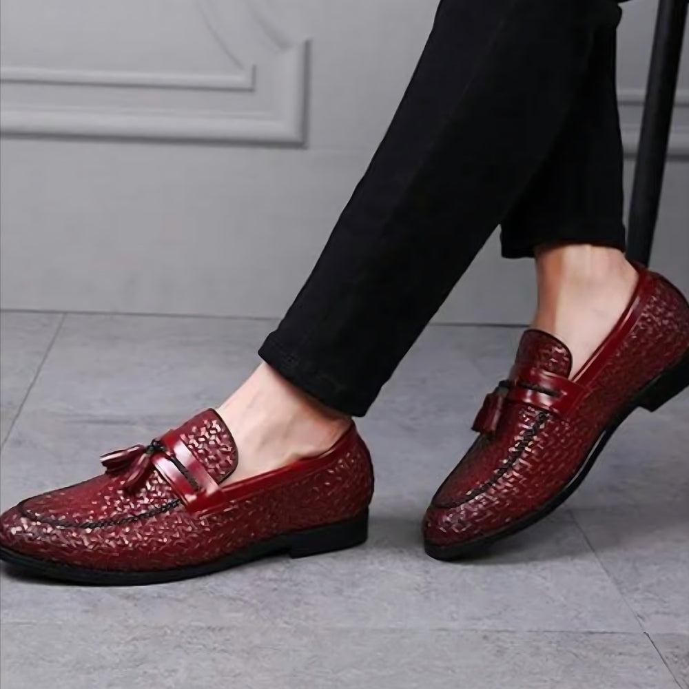 Mocassins à glands effet tressé — Rouge foncé - image 2