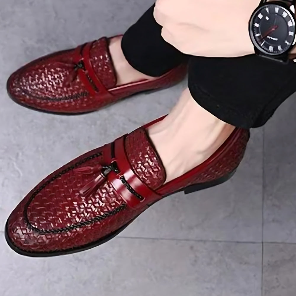 Mocassins à glands effet tressé — Rouge foncé - image 3