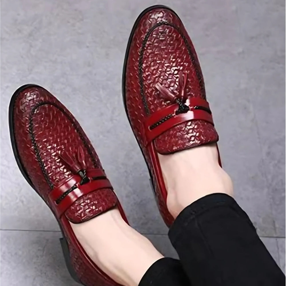 Mocassins à glands effet tressé — Rouge foncé - image 4