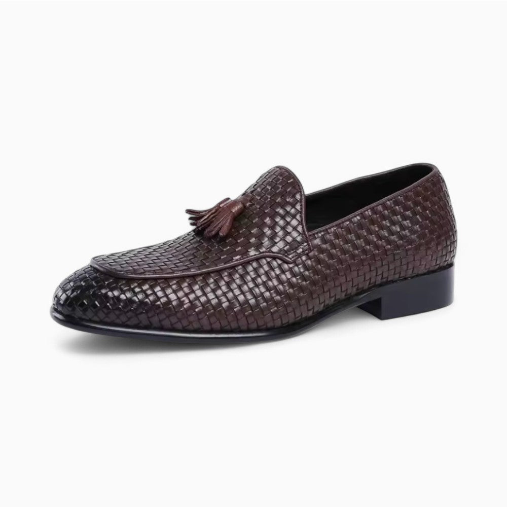 Mocassins À Glands En Cuir Effet Tressé - Marron