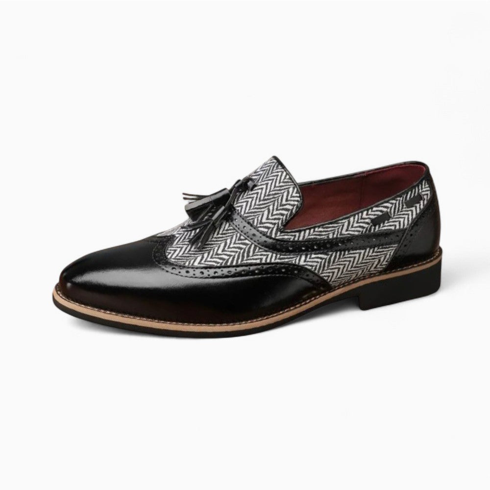 Mocassins À Glands En Cuir Motif À Chevrons - Noir
