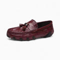 Mocassins À Glands En Cuir Véritable Effet Croco Pour Homme - Bordeaux