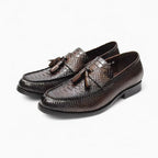 Mocassins À Glands En Cuir Véritable Effet Serpent - Marron