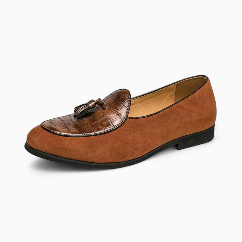 Mocassins À Glands En Daim Avec Torsade En Cuir - Marron