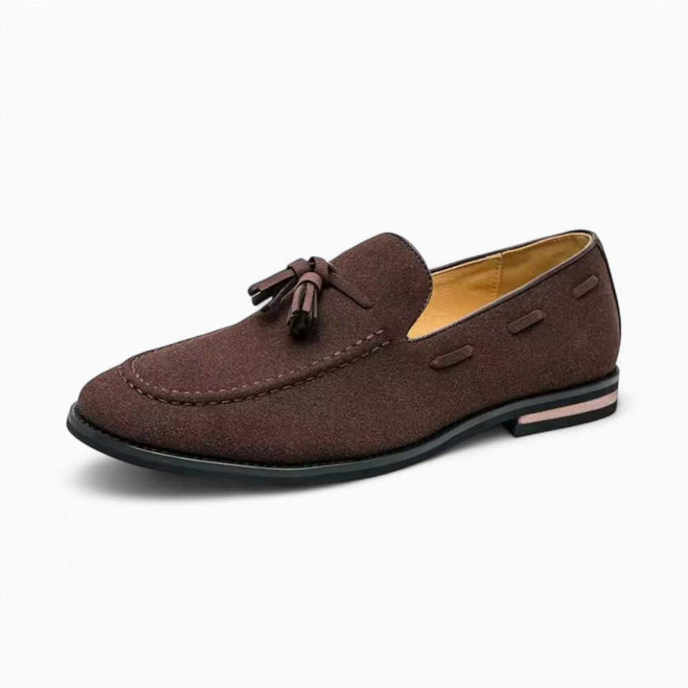Mocassins à glands en faux daim à surpiqûres blanches - Marron
