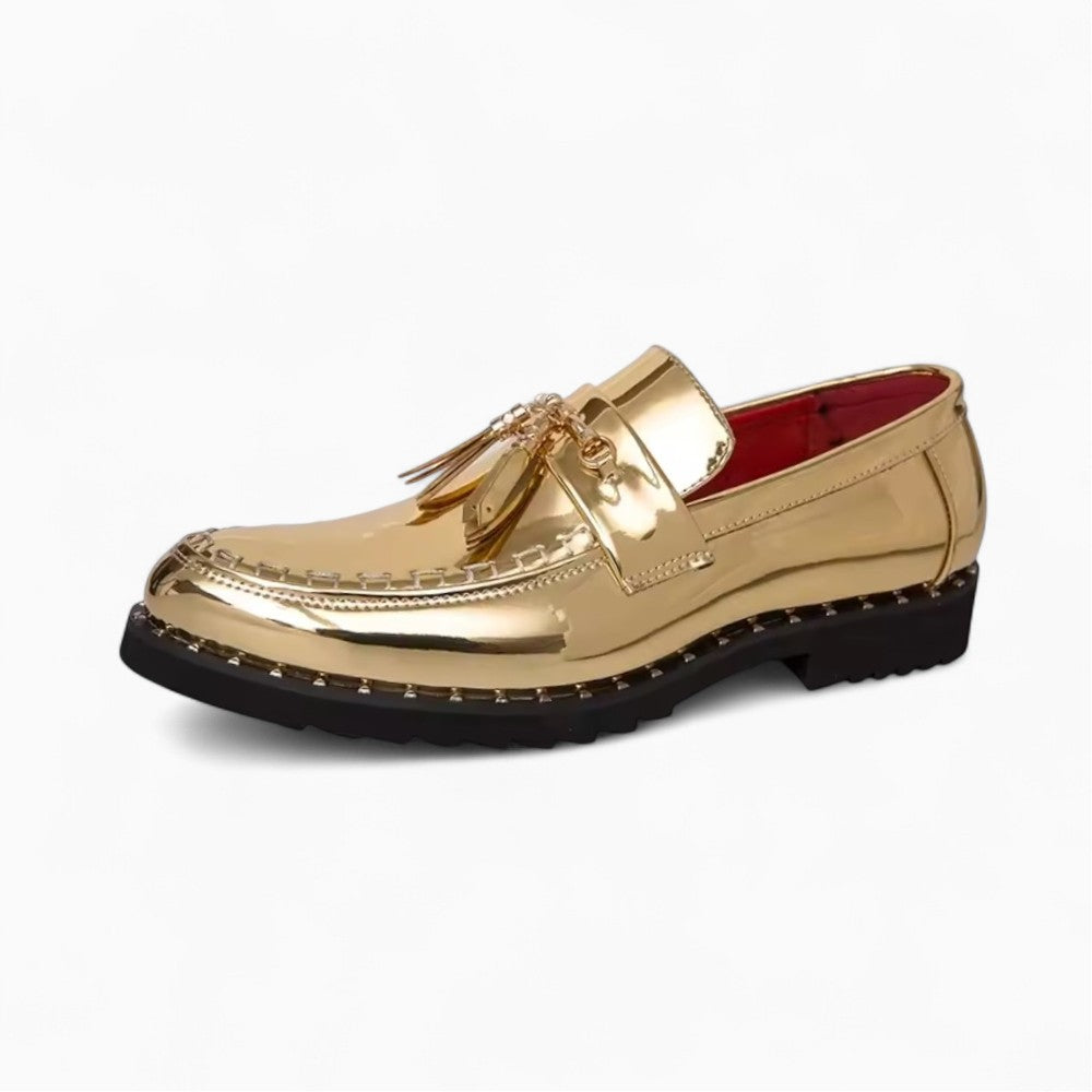 Mocassins À Glands Vernis À Boucle Dorée Pour Homme - Or