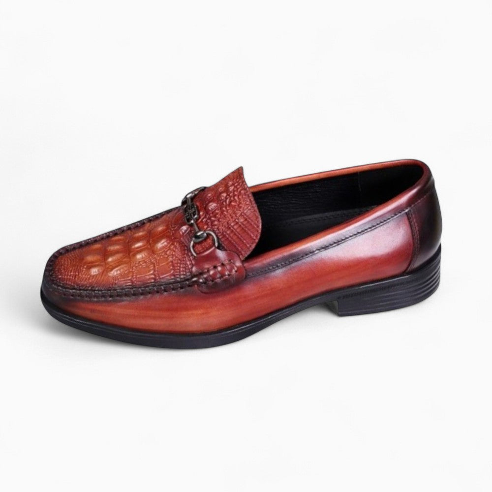 Mocassins bordeaux effet croco à mors - Rouge Foncé