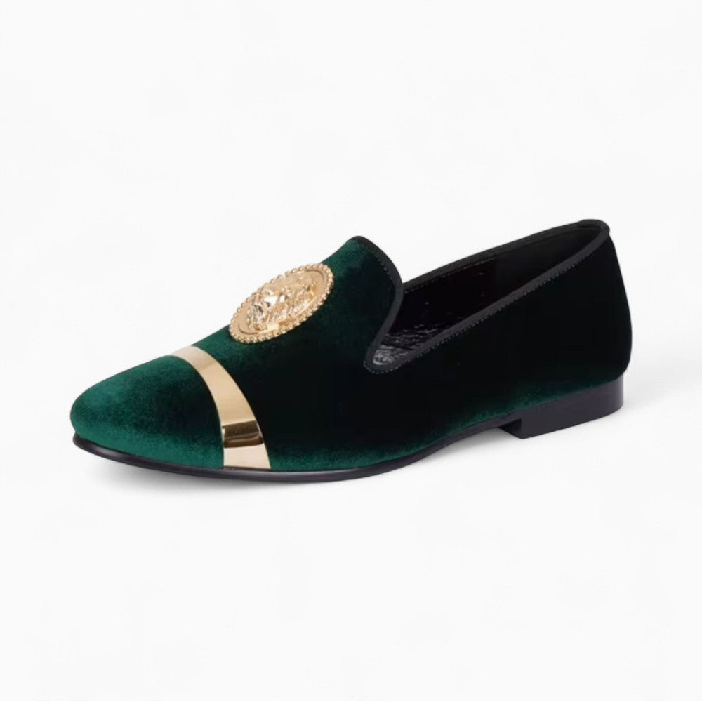 Mocassins De Mariage En Velours Avec Écusson Tigre - Vert