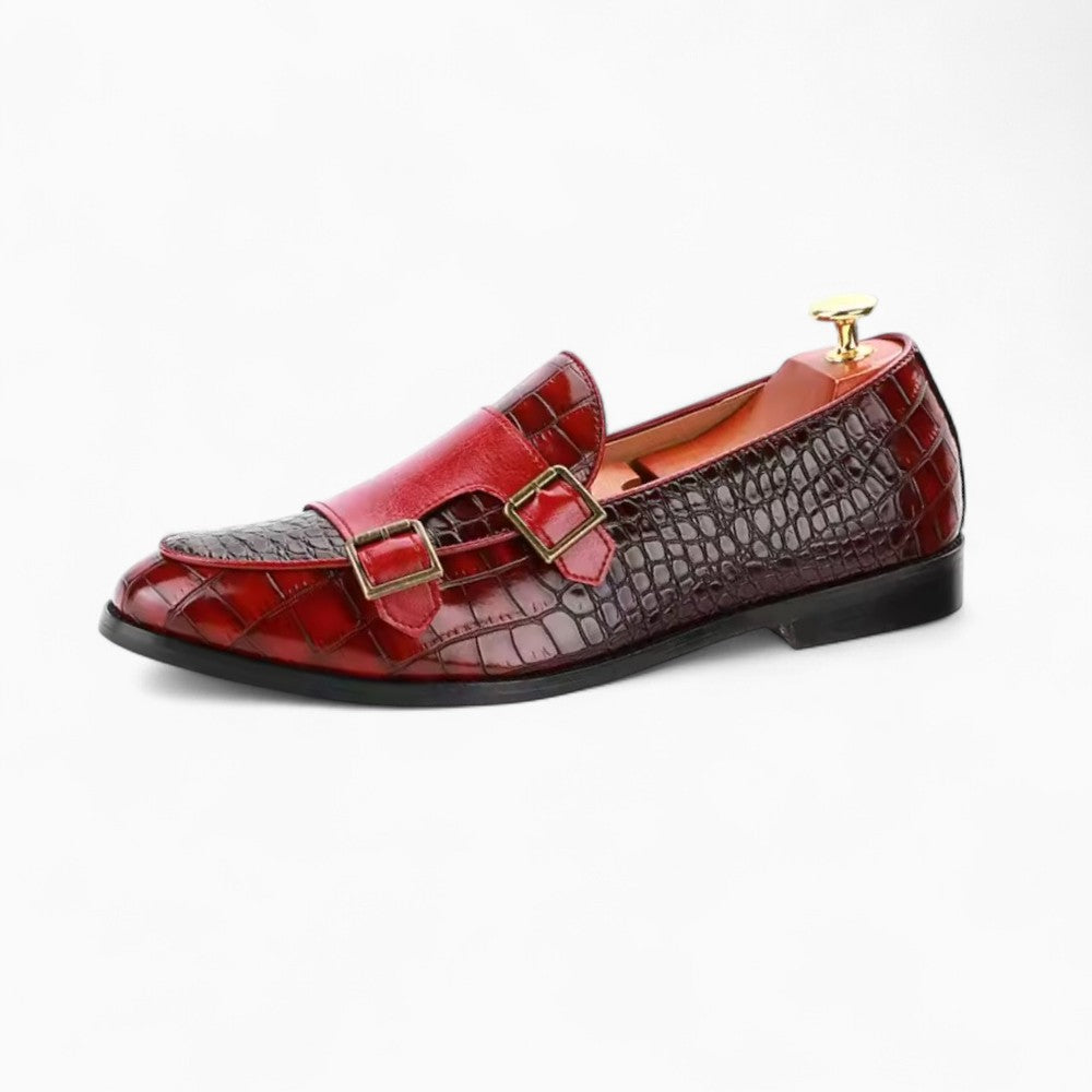 Mocassins effet cuir verni rouge grain crocodile en PU - Rouge