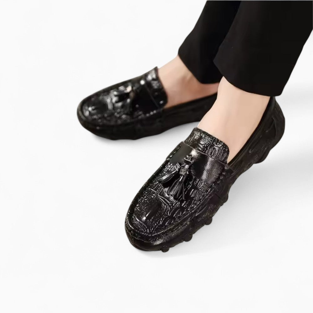 Mocassins En Cuir Vernis Noir Effet Peau De Crocodile - image 3