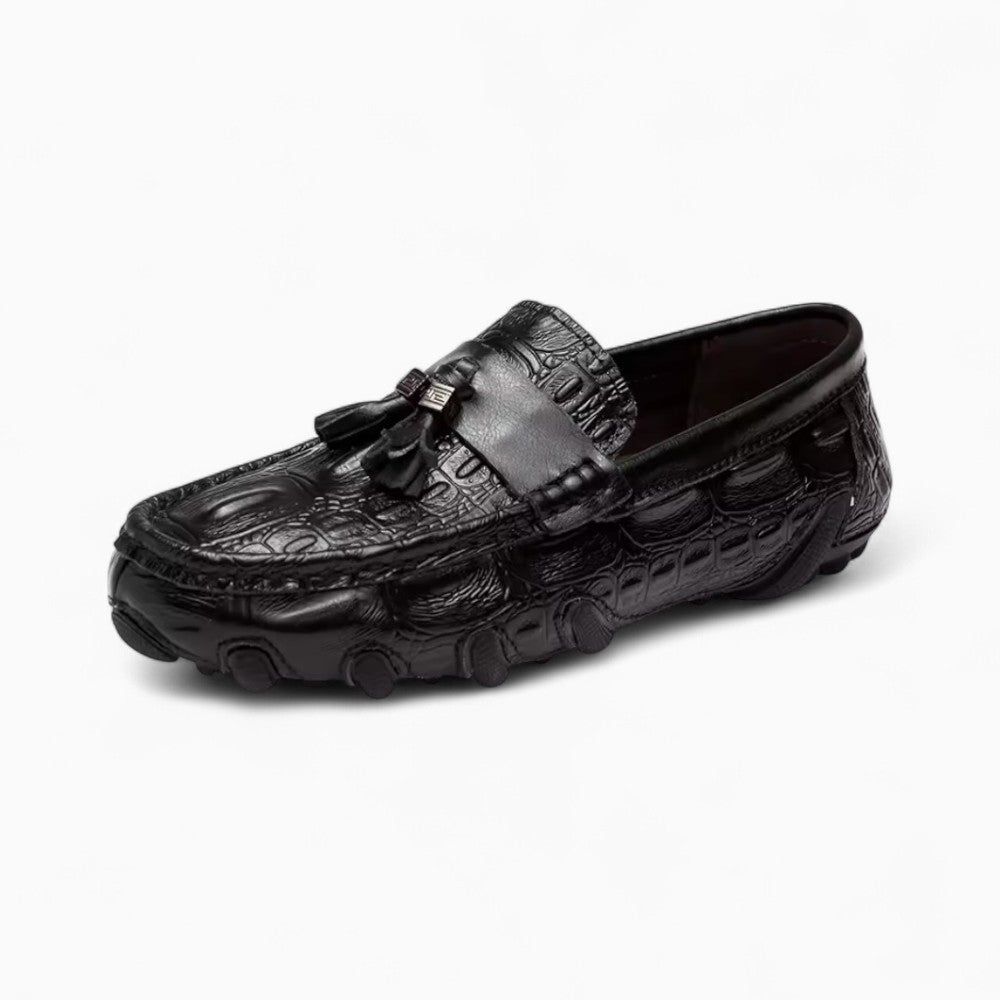 Mocassins En Cuir Vernis Noir Effet Peau De Crocodile - Noir