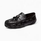 Mocassins En Cuir Vernis Noir Effet Peau De Crocodile - Noir