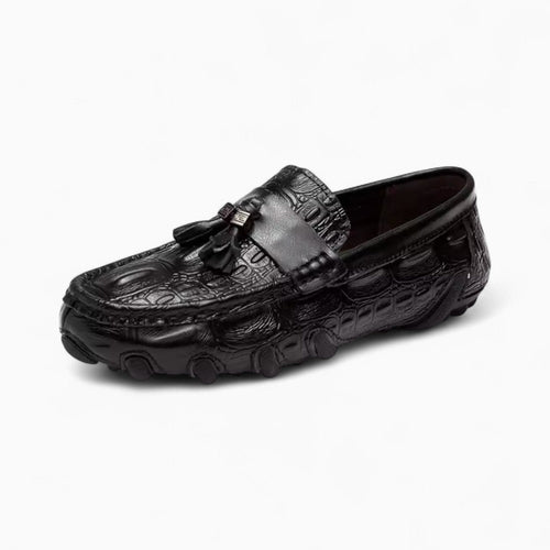 Mocassins En Cuir Vernis Noir Effet Peau De Crocodile - Noir