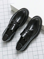Mocassins homme à bride frangée - Noir brillant