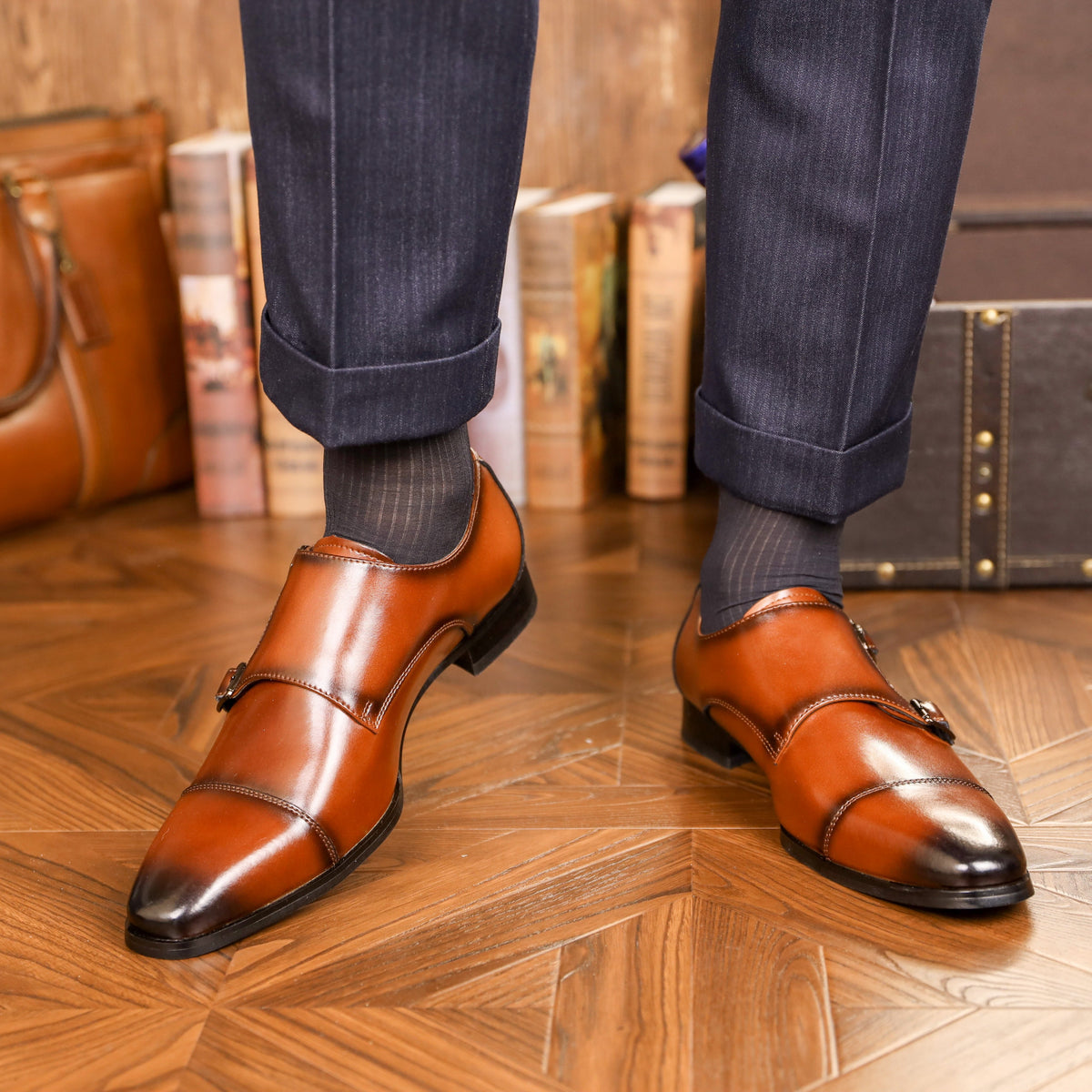 Mocassins homme à brides croisées - Marron clair