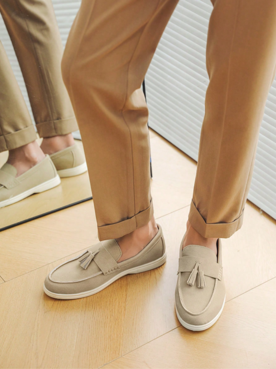 Mocassins homme à languette frangée - Beige