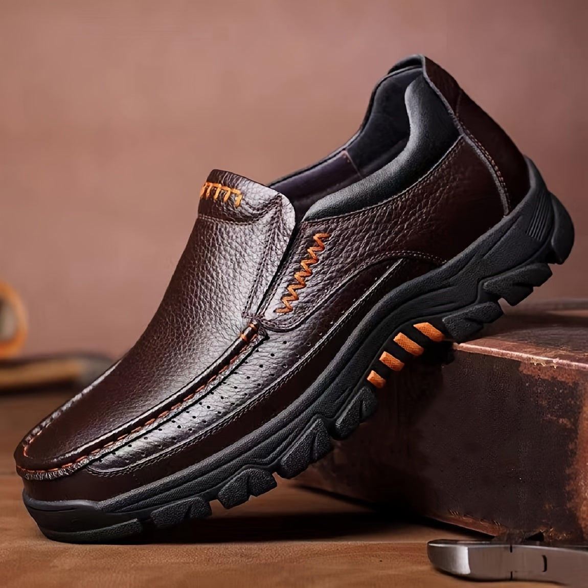 Mocassins homme surpiqûres contrastées - Marron Café
