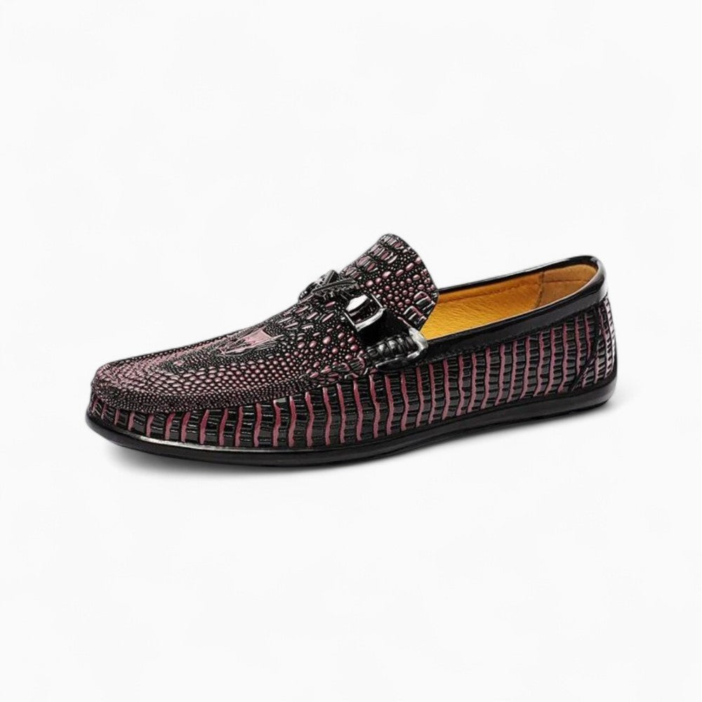 Mocassins Pour Hommes Effet Cuir Vernis Peau De Serpent - Noir