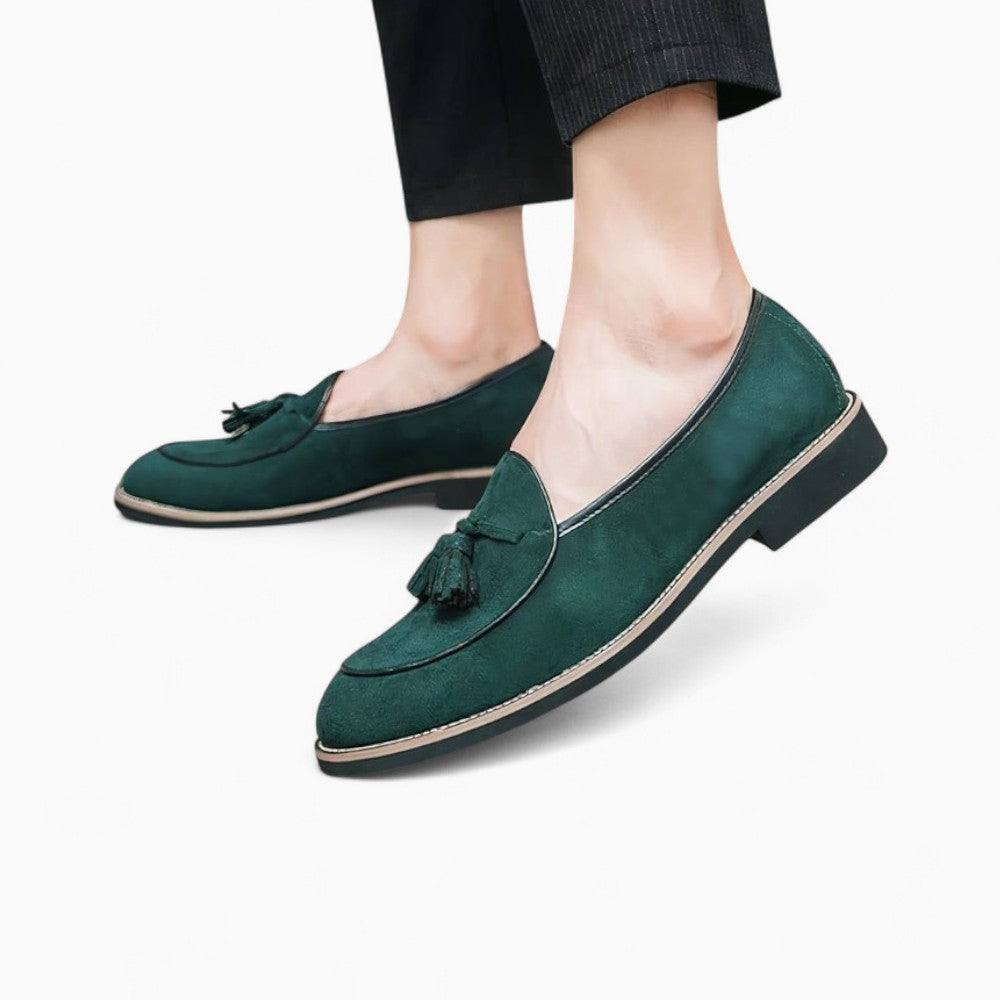 Mocassins verts à glands en faux daim pour hommes - image 3
