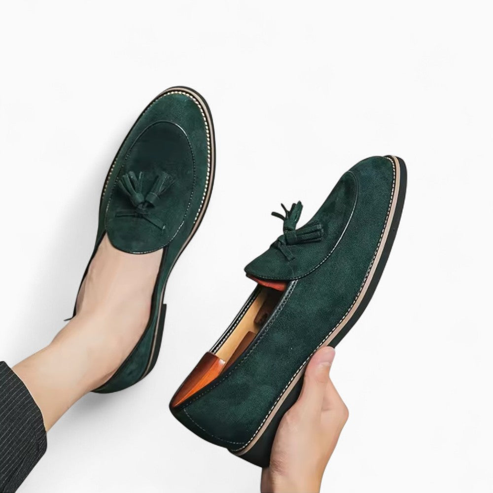 Mocassins verts à glands en faux daim pour hommes - image 4