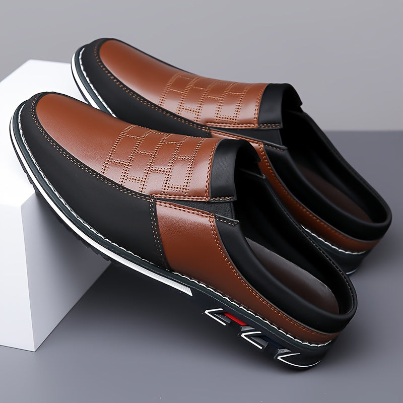 Mules homme bicolores à enfiler - Marron