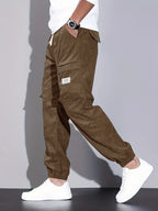 Pantalon Cargo Ajusté pour Homme – Pantalon en Velours Côtelé Confortable - Café