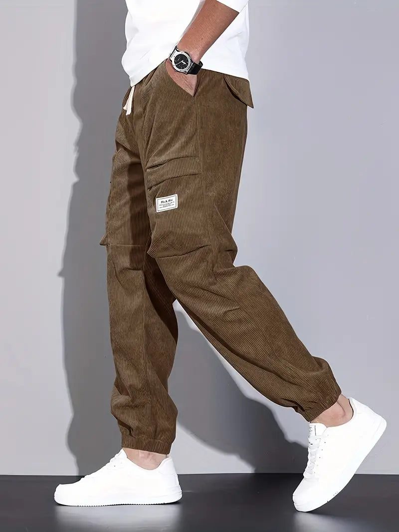 Pantalon Cargo Ajusté pour Homme – Pantalon en Velours Côtelé Confortable - Café