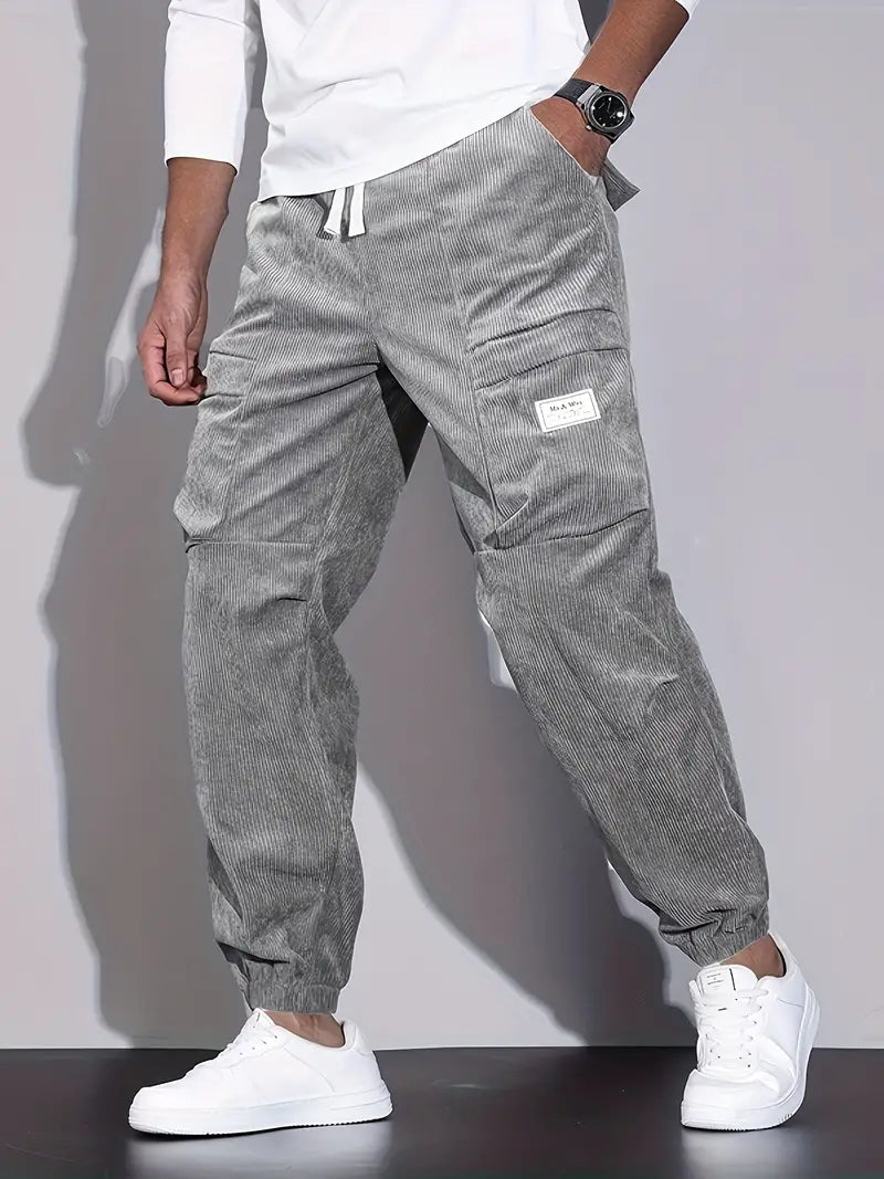 Pantalon Cargo Ajusté pour Homme – Pantalon en Velours Côtelé Confortable - Gris