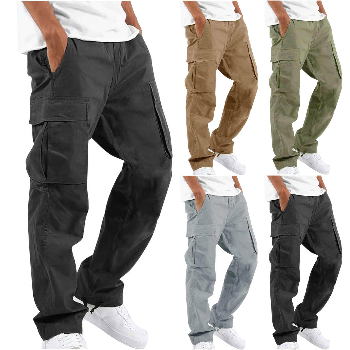 Pantalon Cargo Homme Coupe Ample à Jambes Larges – Pantalon Décontracté en Coton Mélangé - image 2