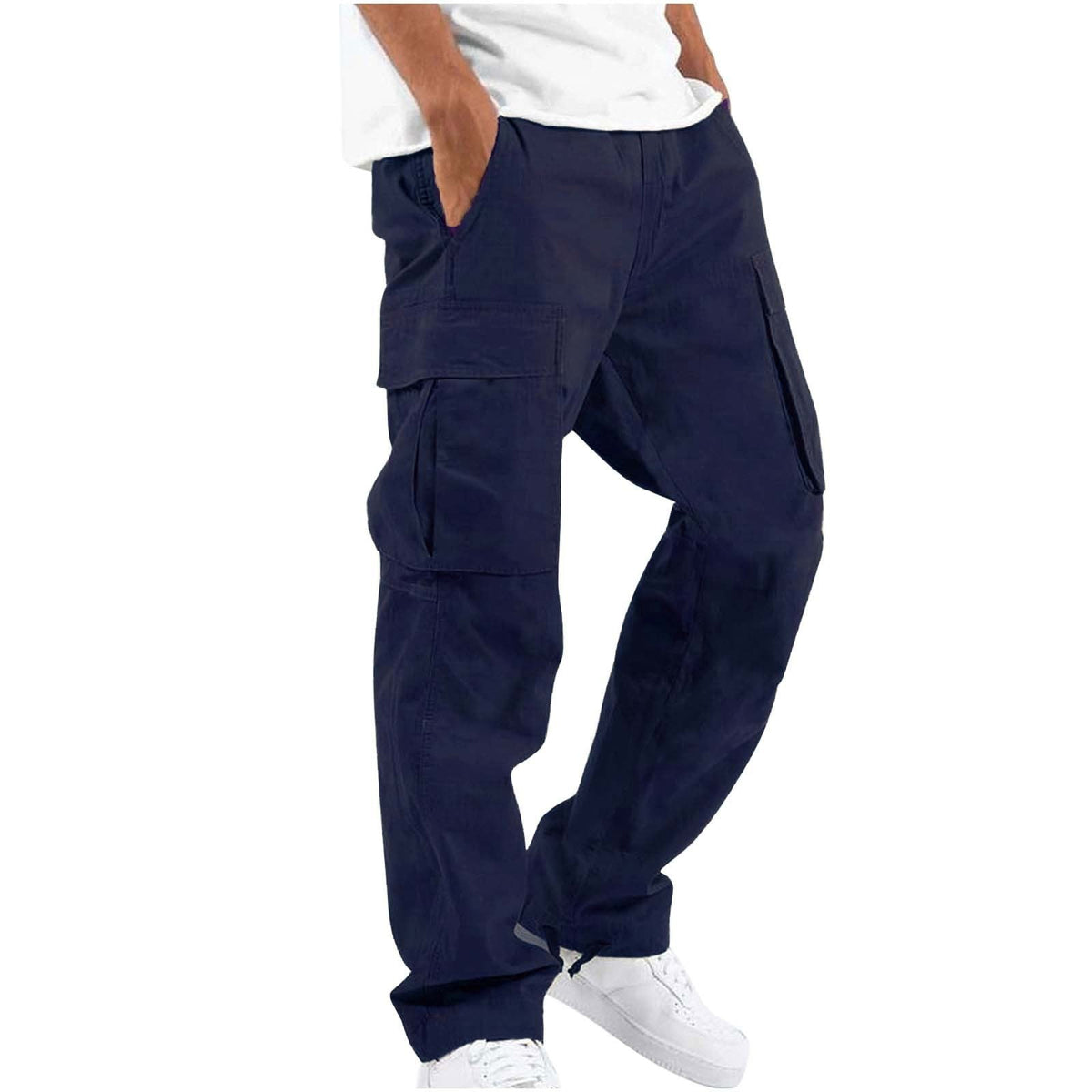 Pantalon Cargo Homme Coupe Ample à Jambes Larges – Pantalon Décontracté en Coton Mélangé - Bleu marine