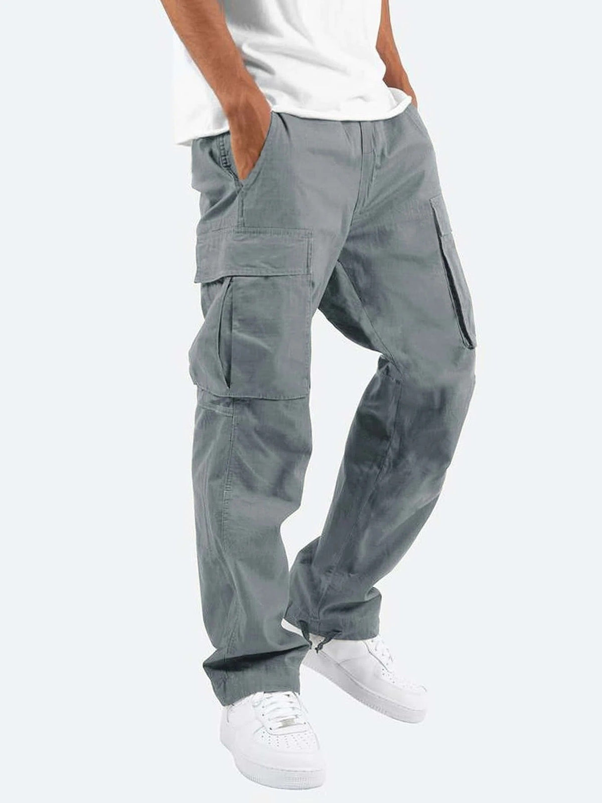 Pantalon Cargo Homme Coupe Ample à Jambes Larges – Pantalon Décontracté en Coton Mélangé - Gris