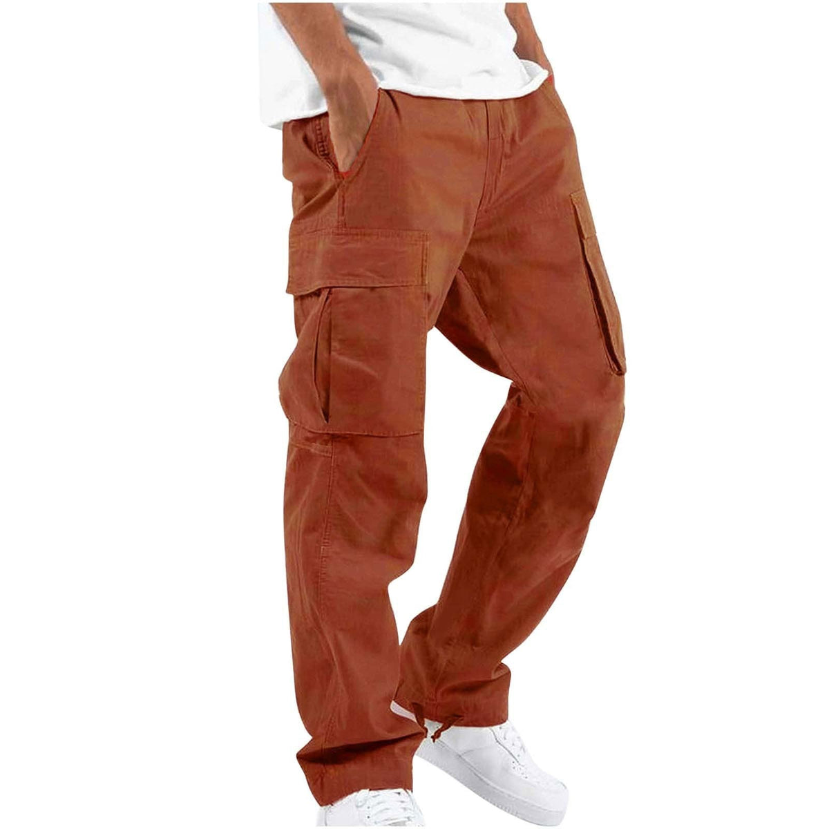 Pantalon Cargo Homme Coupe Ample à Jambes Larges – Pantalon Décontracté en Coton Mélangé - Orange