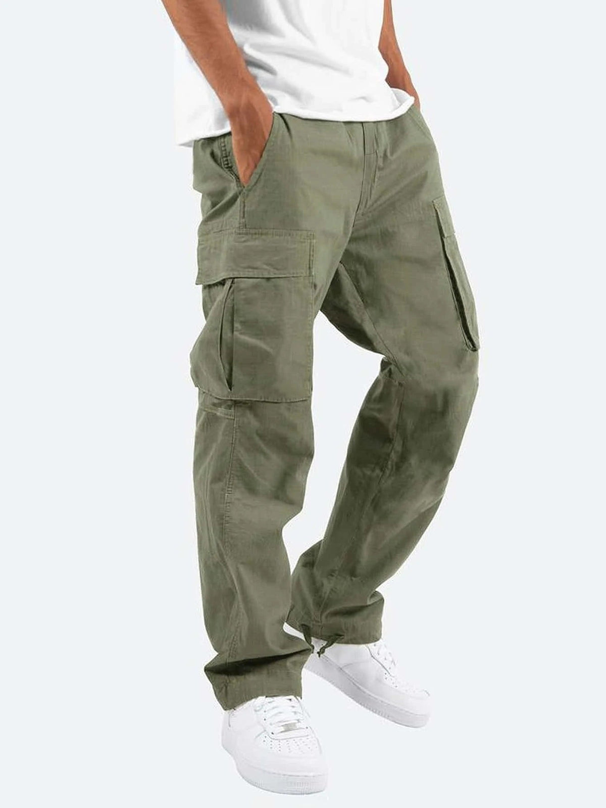 Pantalon Cargo Homme Coupe Ample à Jambes Larges – Pantalon Décontracté en Coton Mélangé - Vert
