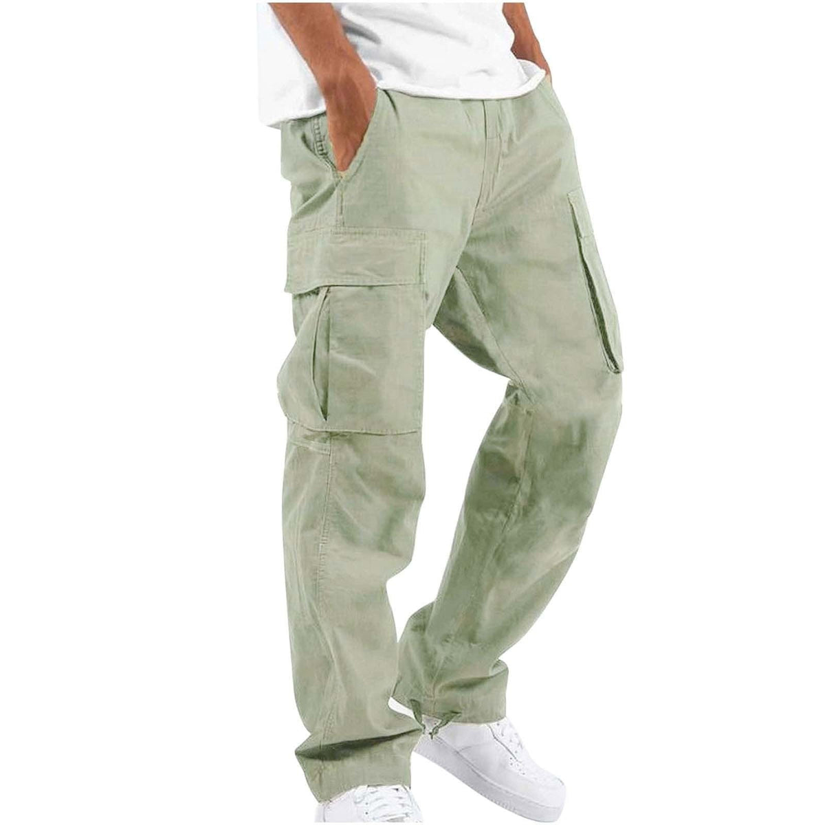Pantalon Cargo Homme Coupe Ample à Jambes Larges – Pantalon Décontracté en Coton Mélangé - Vert clair