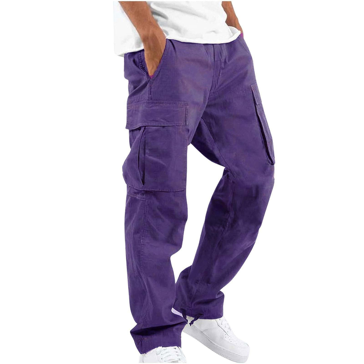 Pantalon Cargo Homme Coupe Ample à Jambes Larges – Pantalon Décontracté en Coton Mélangé - Violet