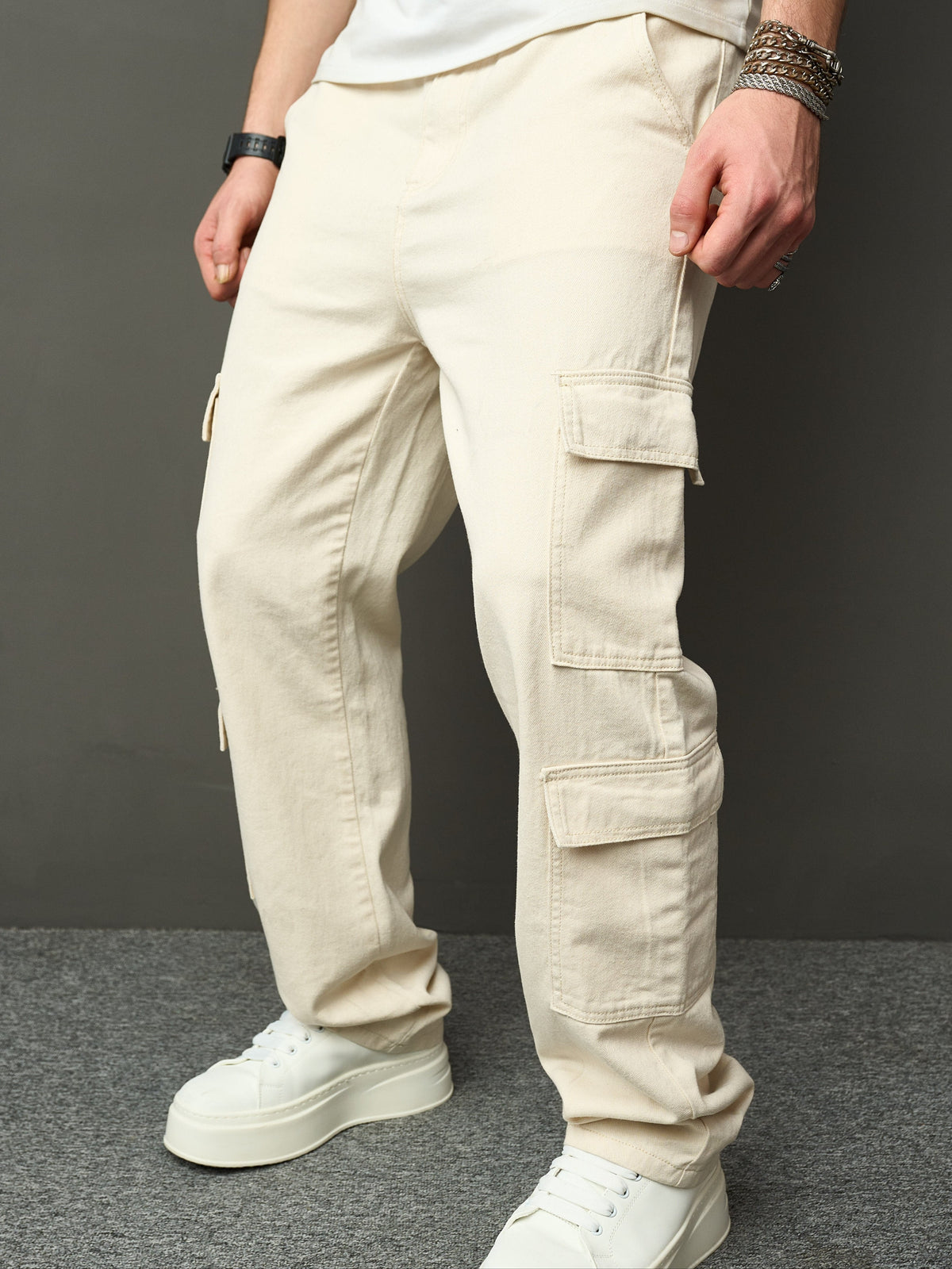 Pantalon cargo homme - Crème