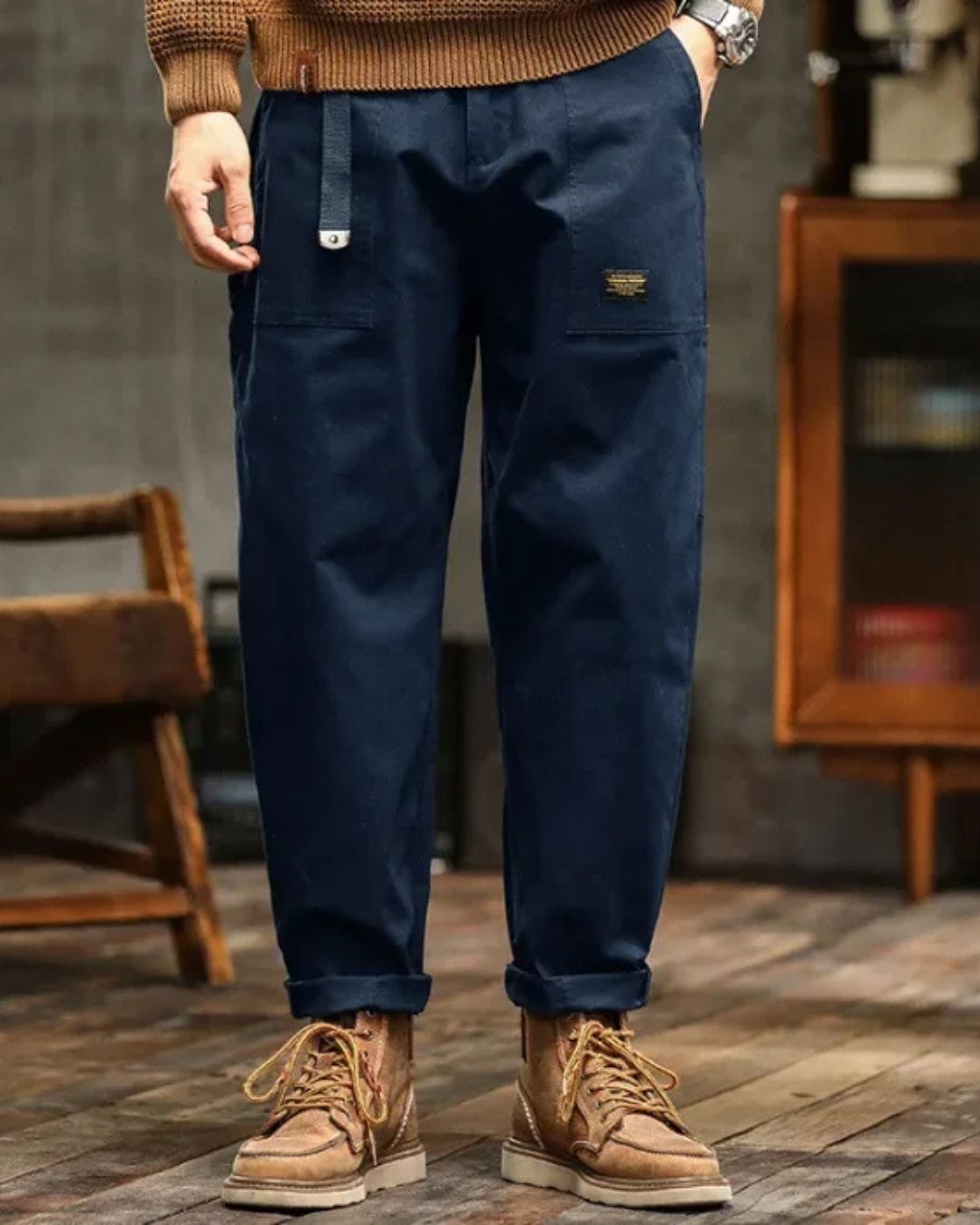Pantalon Cargo Vintage Premium Homme – Pantalon Décontracté Élégant - Bleu