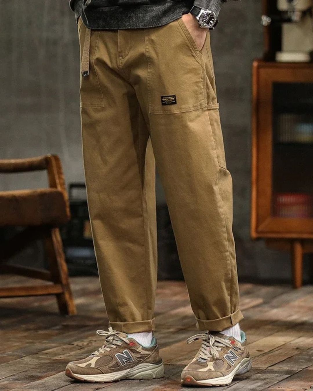 Pantalon Cargo Vintage Premium Homme – Pantalon Décontracté Élégant - Kaki