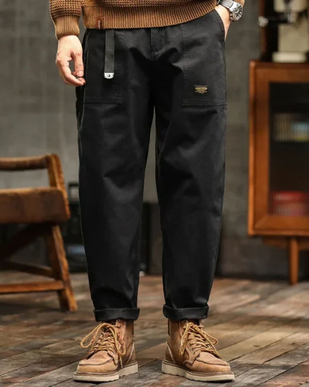 Pantalon Cargo Vintage Premium Homme – Pantalon Décontracté Élégant - Noir