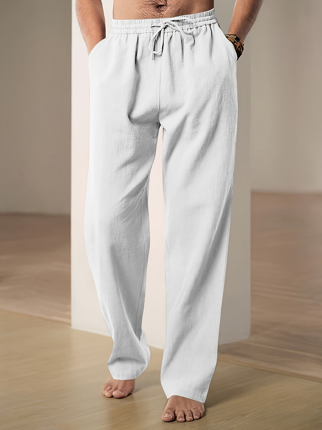 Pantalon détente homme en lin – Confort respirant pour les journées chaudes - Blanc