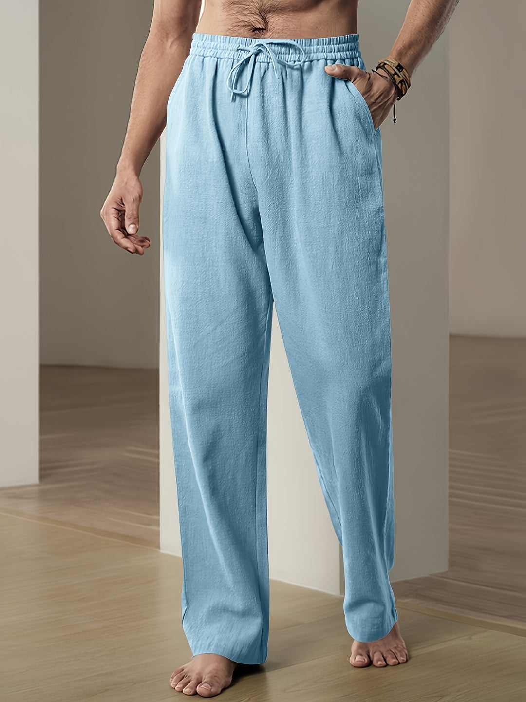Pantalon détente homme en lin – Confort respirant pour les journées chaudes - Bleu