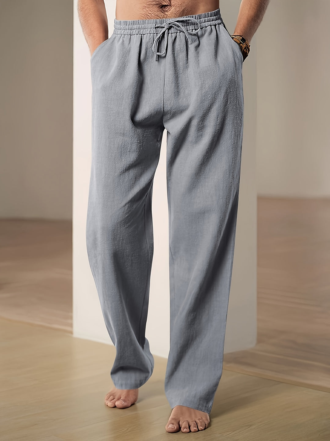 Pantalon détente homme en lin – Confort respirant pour les journées chaudes - Gris