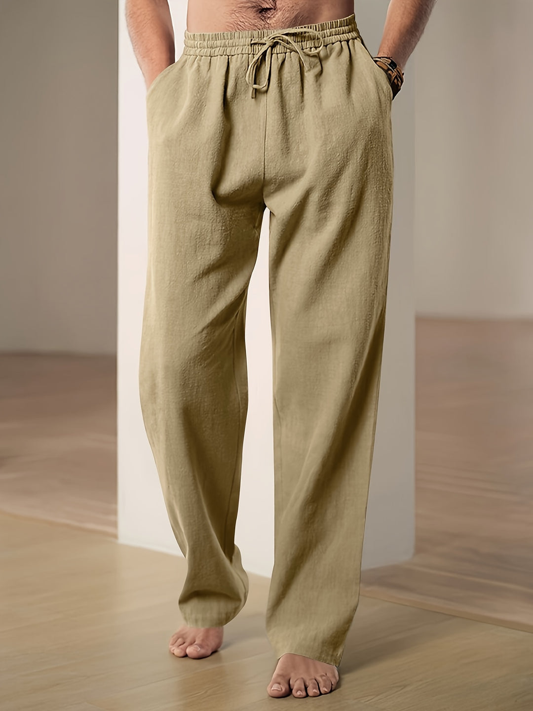 Pantalon détente homme en lin – Confort respirant pour les journées chaudes - Kaki